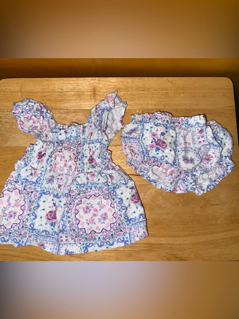 Floral Ruffle Baby Dress and Bloomers - Pink & Blue